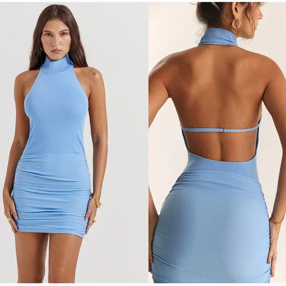 HOUSE OF CB 'Anura' Soft Blue Knit Halter Dress NWOT - Picture 5 of 10